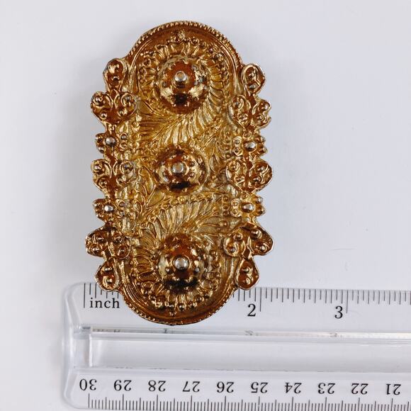 VTG 1970s Victorian Revival Ornate Gold Tone Cast Metal Rococo Belt Buckle - Picture 7 of 11